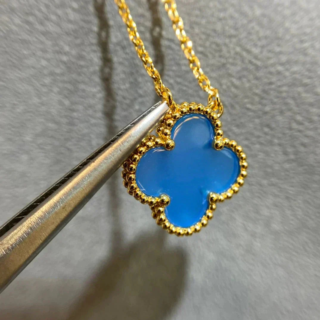 [Love Lucky]CLOVER 15MM BLUE AGATE NECKLACE