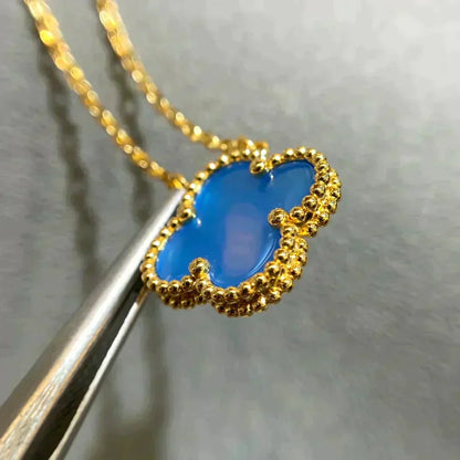 [Love Lucky]CLOVER 15MM BLUE AGATE NECKLACE