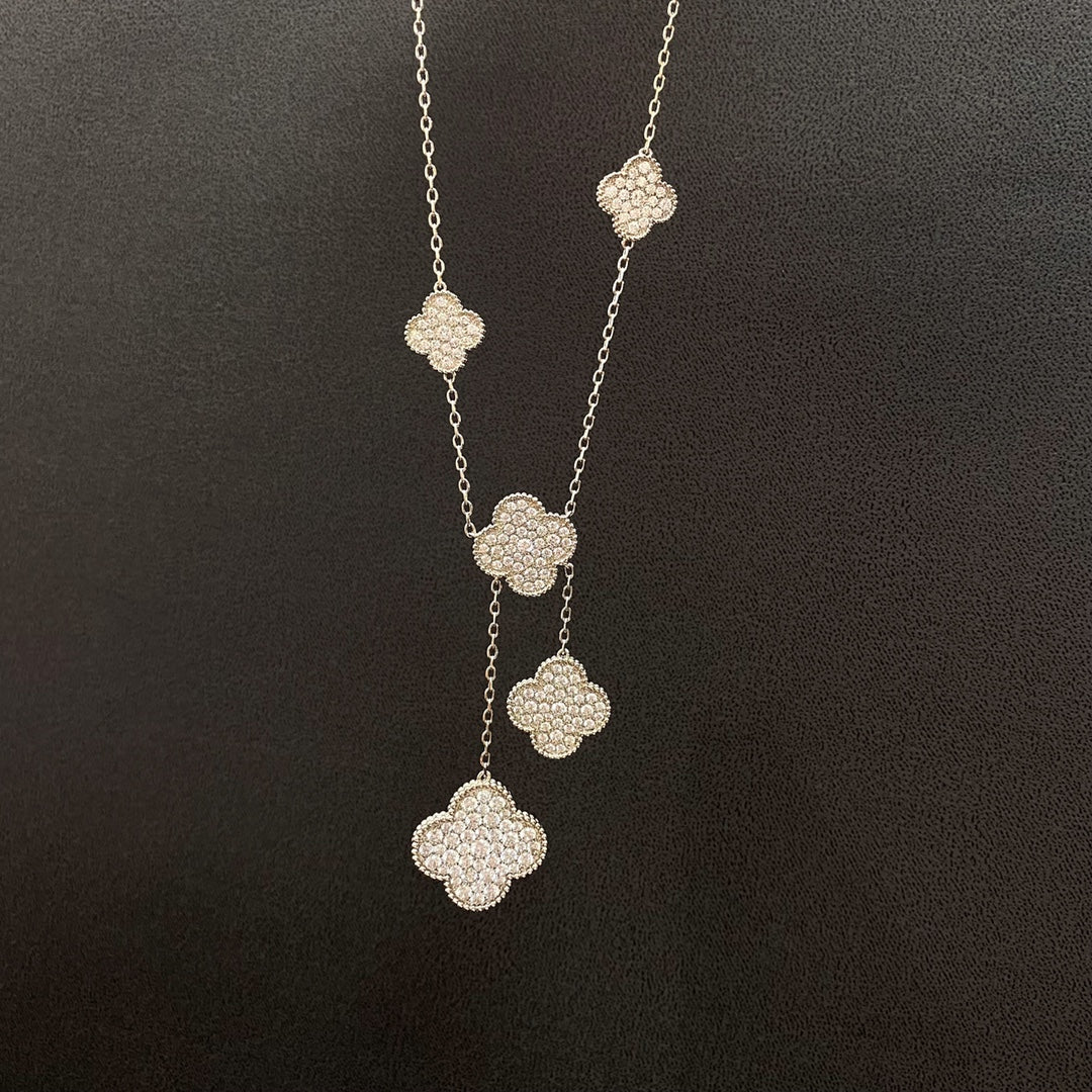 [Love Lucky]CLOVER 5 MOTIFS SILVER DIAMONDS NECKLACE