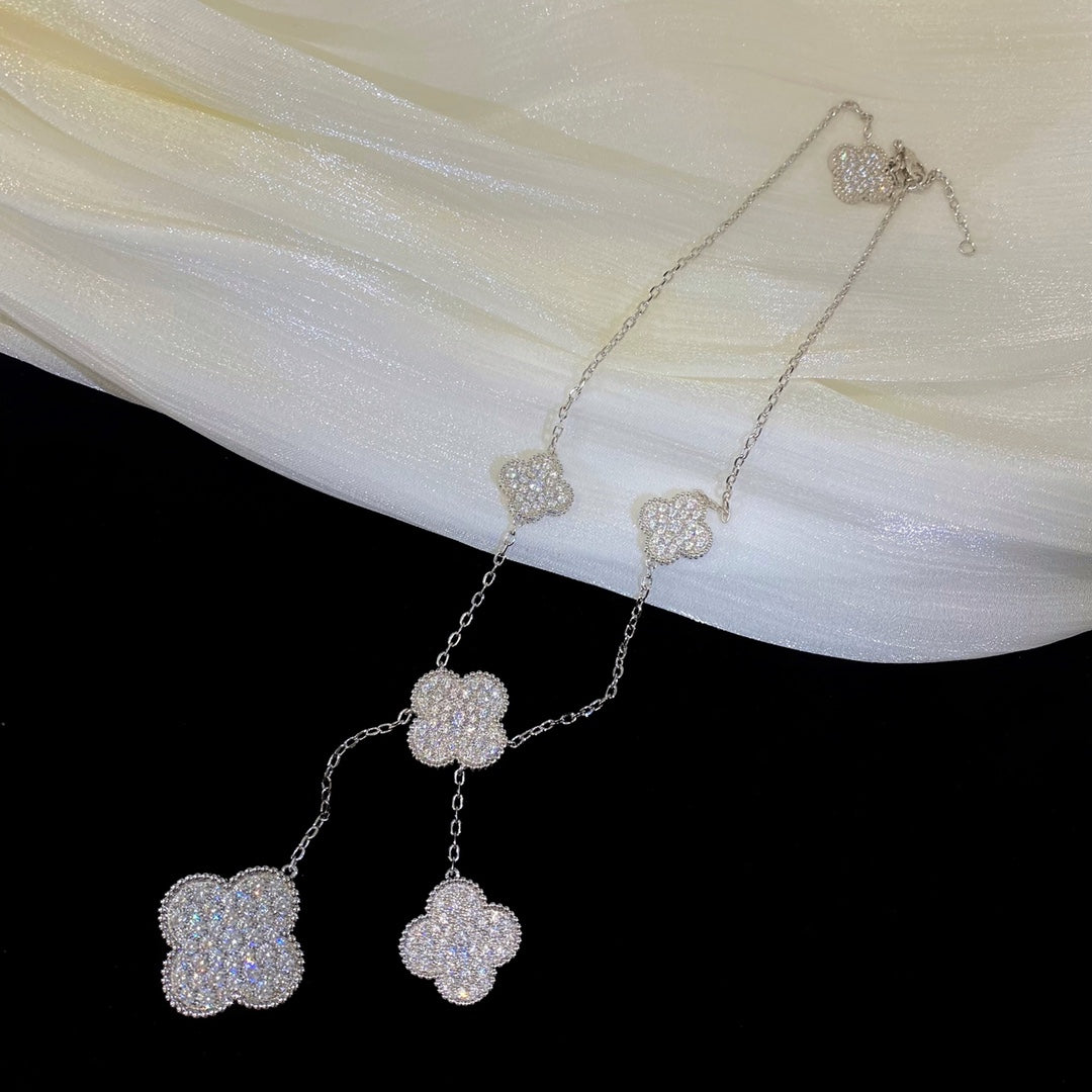 [Love Lucky]CLOVER 5 MOTIFS SILVER DIAMONDS NECKLACE