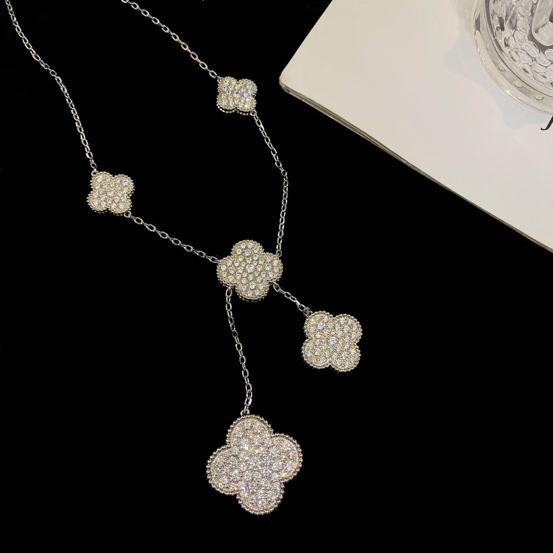 [Love Lucky]CLOVER 5 MOTIFS SILVER DIAMONDS NECKLACE