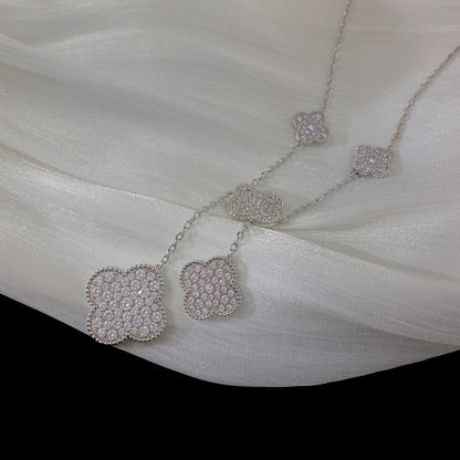 [Love Lucky]CLOVER 5 MOTIFS SILVER DIAMONDS NECKLACE