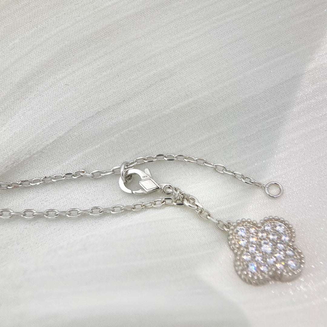 [Love Lucky]CLOVER 5 MOTIFS SILVER DIAMONDS NECKLACE
