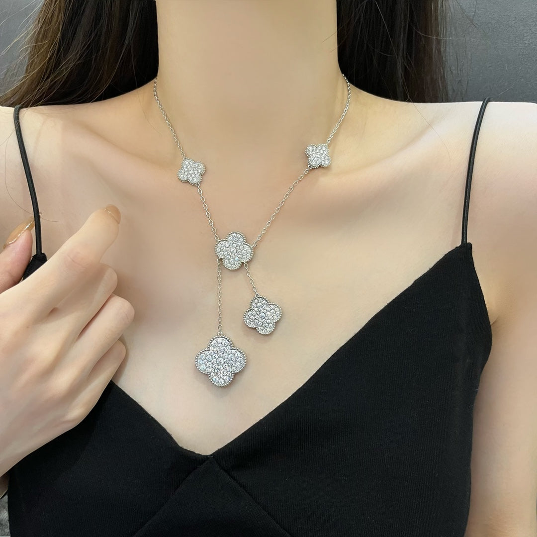 [Love Lucky]CLOVER 5 MOTIFS SILVER DIAMONDS NECKLACE