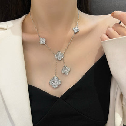 [Love Lucky]CLOVER 5 MOTIFS SILVER DIAMONDS NECKLACE