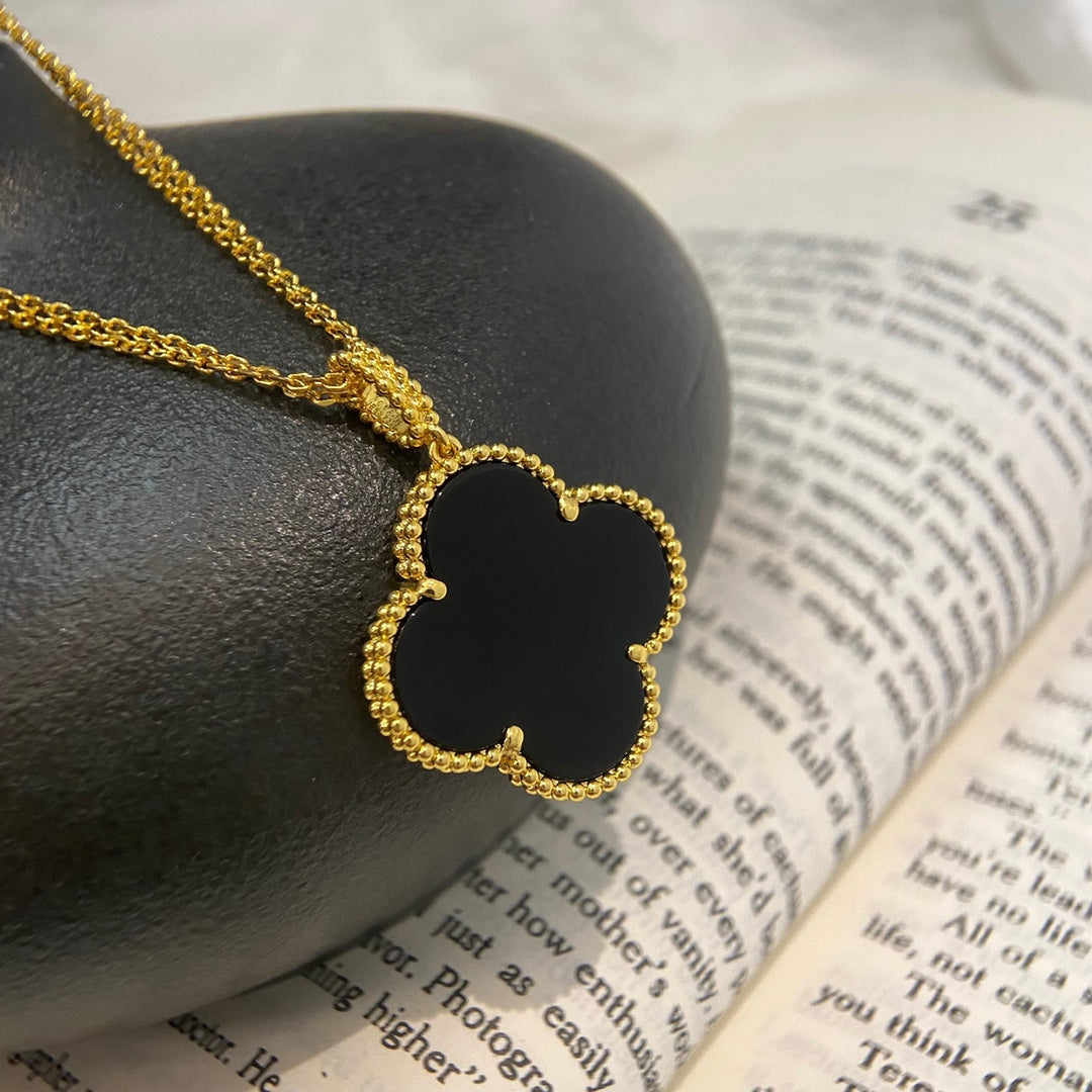 [Love Lucky]CLOVER 25MM NECKLACE GOLD ONYX