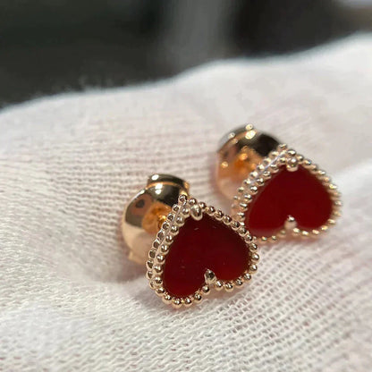 [Love Lucky]HEART CARNELIAN STUD EARRINGS