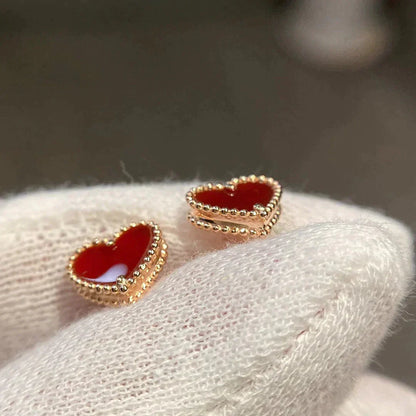 [Love Lucky]HEART CARNELIAN STUD EARRINGS