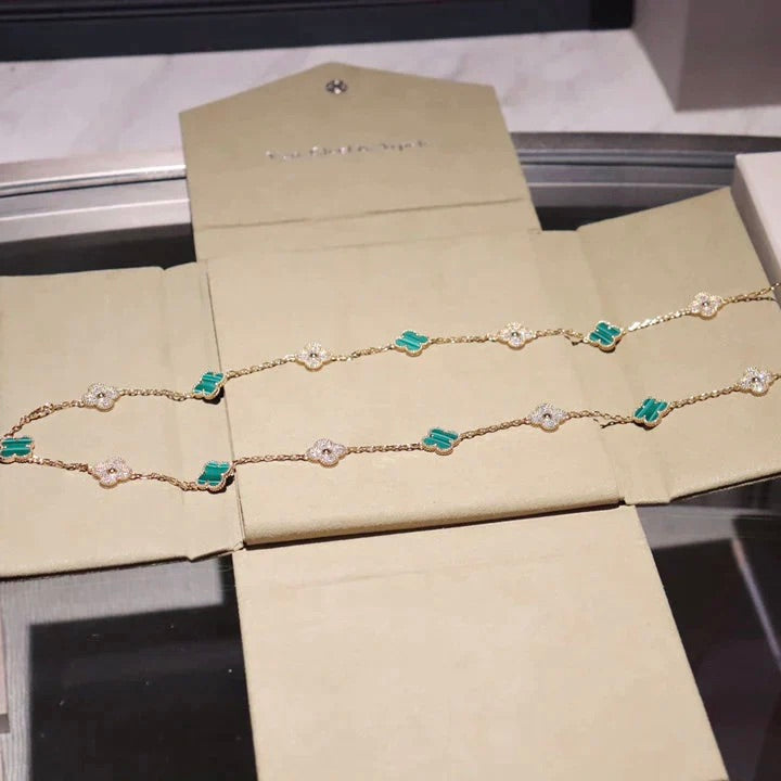[Love Lucky]CLOVER 20 MOTIFS MALACHITE DIAMOND NECKLACE