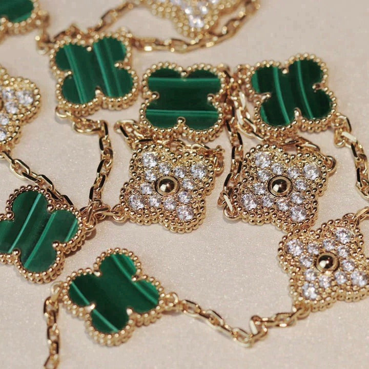 [Love Lucky]CLOVER 20 MOTIFS MALACHITE DIAMOND NECKLACE