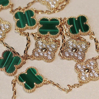 [Love Lucky]CLOVER 20 MOTIFS MALACHITE DIAMOND NECKLACE
