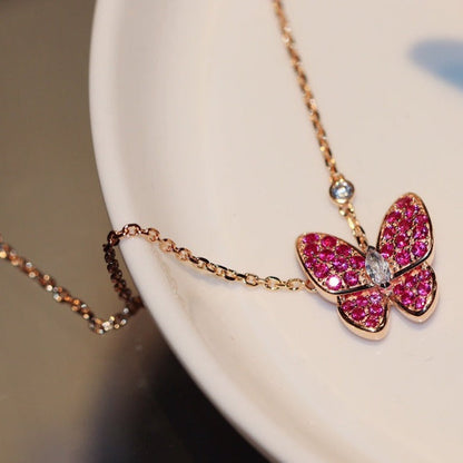 [Love Lucky]BUTTERFLY RED DIAMOND ROSE GOLD NECKLACE