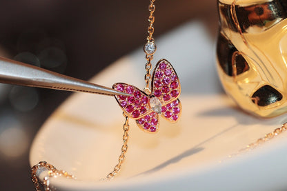 [Love Lucky]BUTTERFLY RED DIAMOND ROSE GOLD NECKLACE