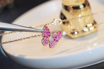 [Love Lucky]BUTTERFLY RED DIAMOND ROSE GOLD NECKLACE