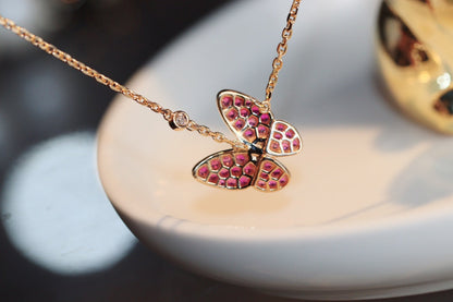 [Love Lucky]BUTTERFLY RED DIAMOND ROSE GOLD NECKLACE