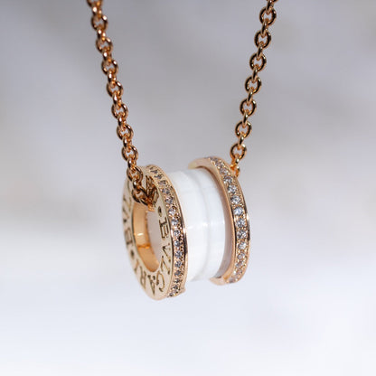[Love Lucky]ZERO 1 WHITE CERAMIC PINK GOLD DIAMOND NECKLACE
