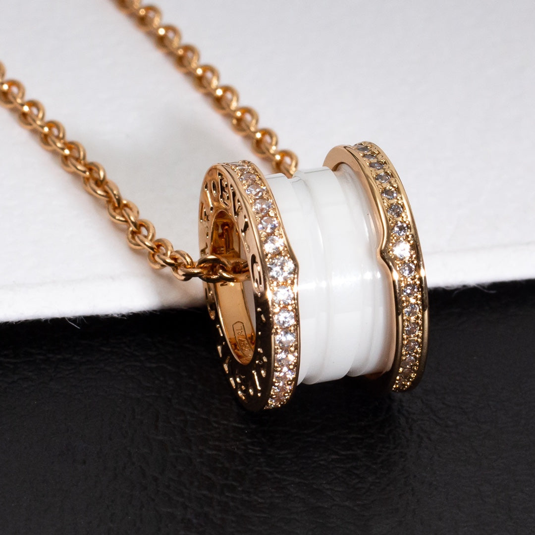 [Love Lucky]ZERO 1 WHITE CERAMIC PINK GOLD DIAMOND NECKLACE