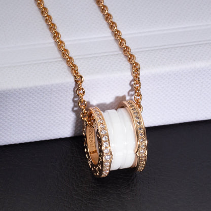 [Love Lucky]ZERO 1 WHITE CERAMIC PINK GOLD DIAMOND NECKLACE