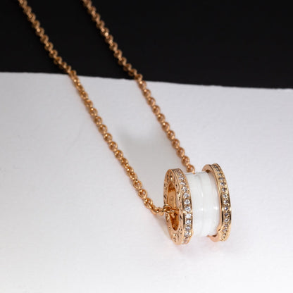 [Love Lucky]ZERO 1 WHITE CERAMIC PINK GOLD DIAMOND NECKLACE