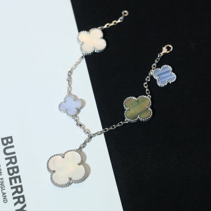 [Love Lucky]CLOVER BRACELET 5 MOTIFS MOP CHALCEDONY SILVER