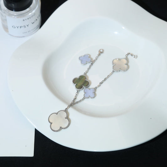 [Love Lucky]CLOVER BRACELET 5 MOTIFS MOP CHALCEDONY SILVER