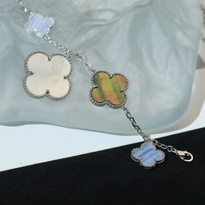 [Love Lucky]CLOVER BRACELET 5 MOTIFS MOP CHALCEDONY SILVER