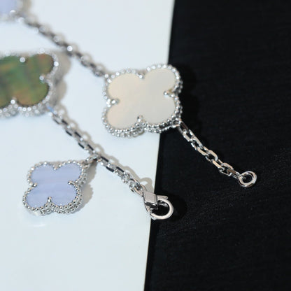 [Love Lucky]CLOVER BRACELET 5 MOTIFS MOP CHALCEDONY SILVER