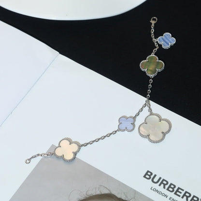 [Love Lucky]CLOVER BRACELET 5 MOTIFS MOP CHALCEDONY SILVER