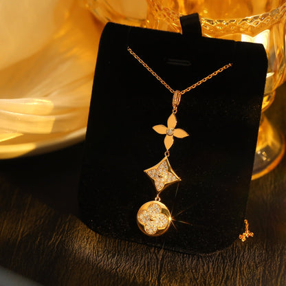 [Love Lucky]STAR AND SUN DIAMOND PINK GOLD NECKLACE