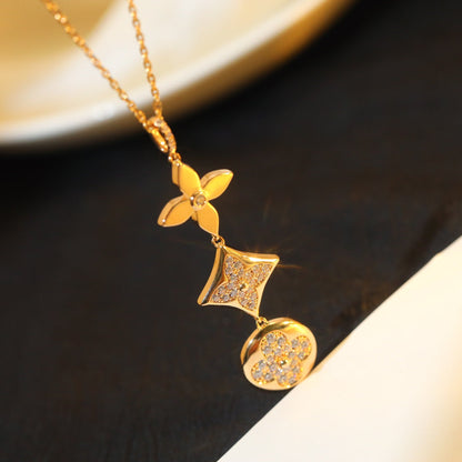 [Love Lucky]STAR AND SUN DIAMOND PINK GOLD NECKLACE