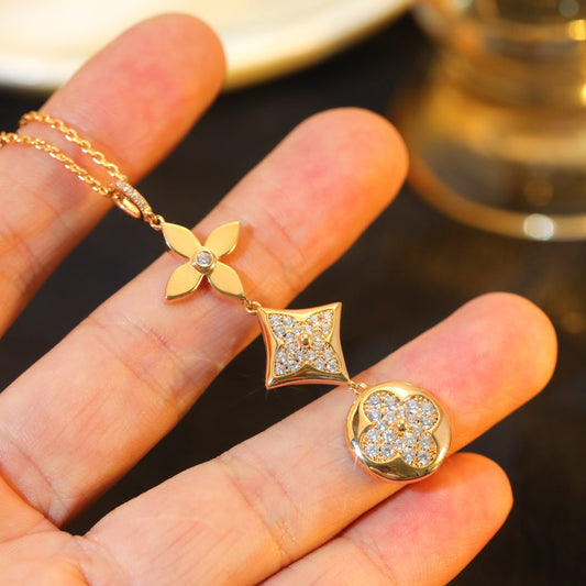 [Love Lucky]STAR AND SUN DIAMOND PINK GOLD NECKLACE