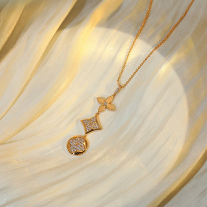 [Love Lucky]STAR AND SUN DIAMOND PINK GOLD NECKLACE