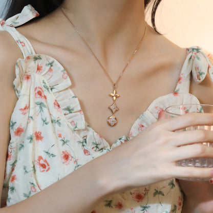 [Love Lucky]STAR AND SUN DIAMOND PINK GOLD NECKLACE