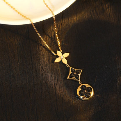 [Love Lucky]STAR AND SUN ONYX PINK GOLD NECKLACE