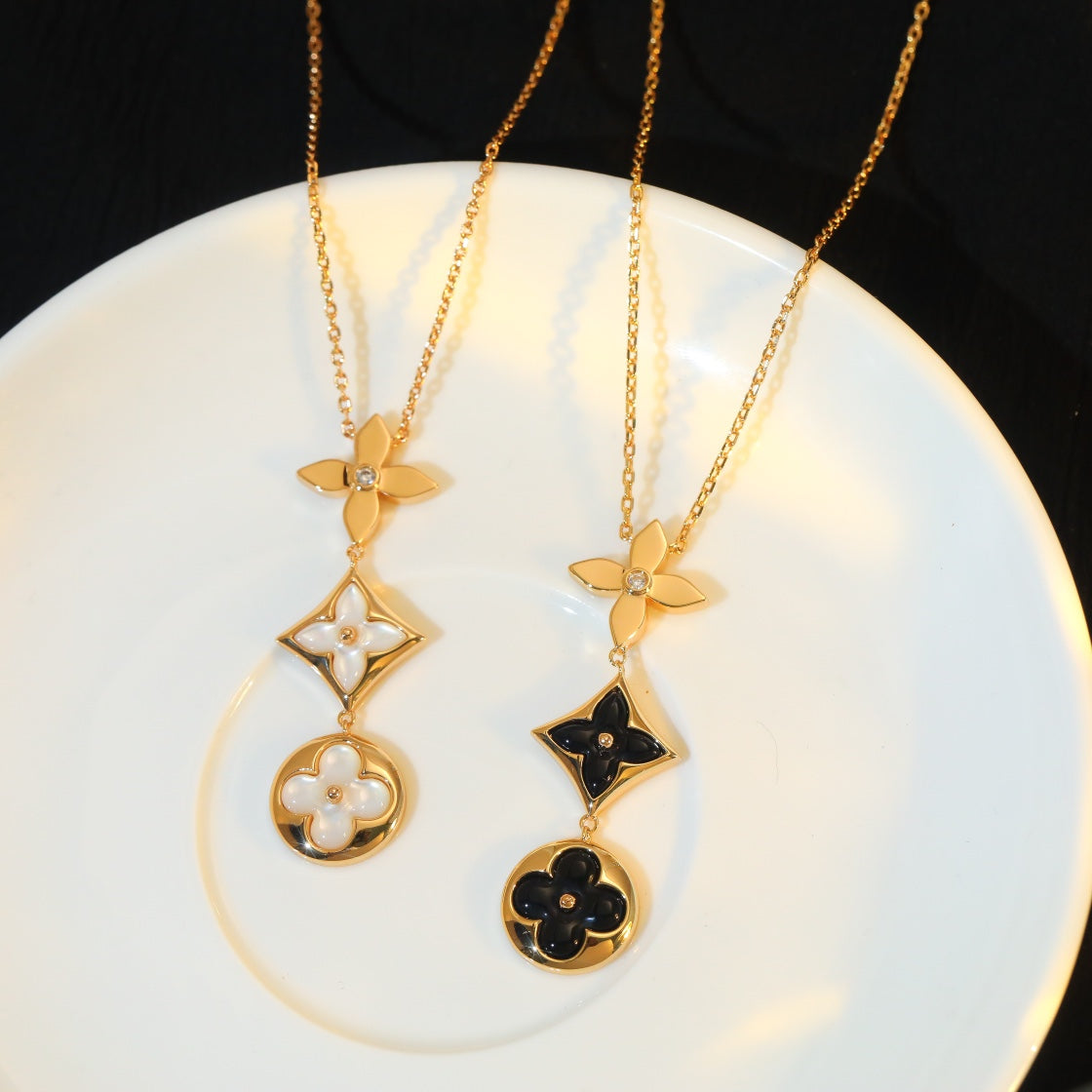 [Love Lucky]STAR AND SUN ONYX PINK GOLD NECKLACE