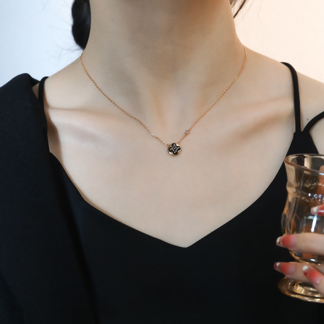 [Love Lucky]SUN PEDANT PINK GOLD 1 DIAMOND NECKLACE