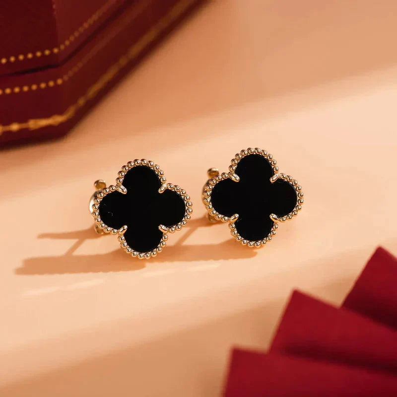 [Love Lucky]CLOVER MEDIUM 1 MOTIFS  ONYX STUD EARRINGS