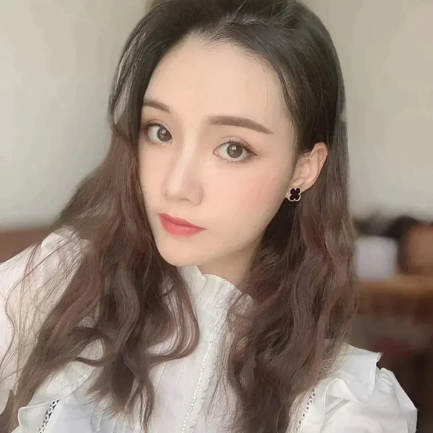 [Love Lucky]CLOVER MEDIUM 1 MOTIFS  ONYX STUD EARRINGS