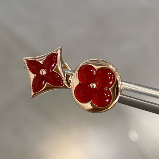 [Love Lucky]STAR AND SUN PINK GOLD CARNELIAN STUD EARRINGS