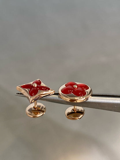 [Love Lucky]STAR AND SUN PINK GOLD CARNELIAN STUD EARRINGS