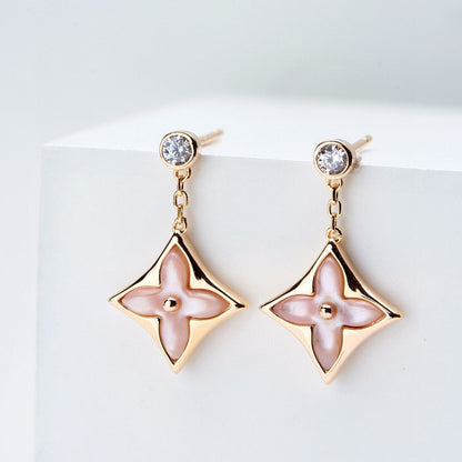 [Love Lucky]DOUBLE STAR PINK GOLD MOP DROP EARRINGS