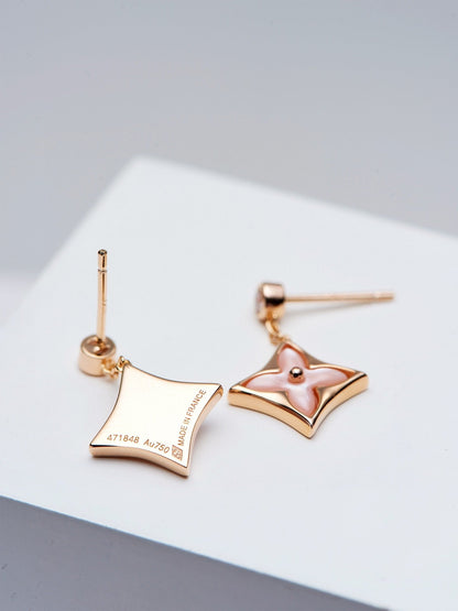 [Love Lucky]DOUBLE STAR PINK GOLD MOP DROP EARRINGS