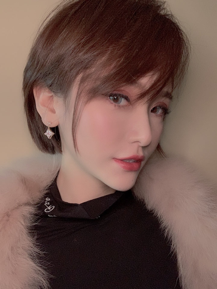 [Love Lucky]DOUBLE STAR PINK GOLD MOP DROP EARRINGS