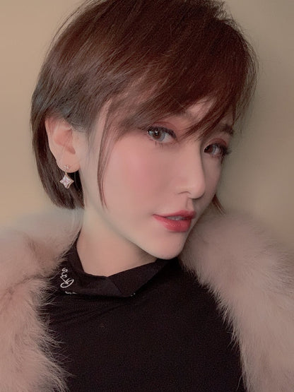 [Love Lucky]DOUBLE STAR PINK GOLD MOP DROP EARRINGS