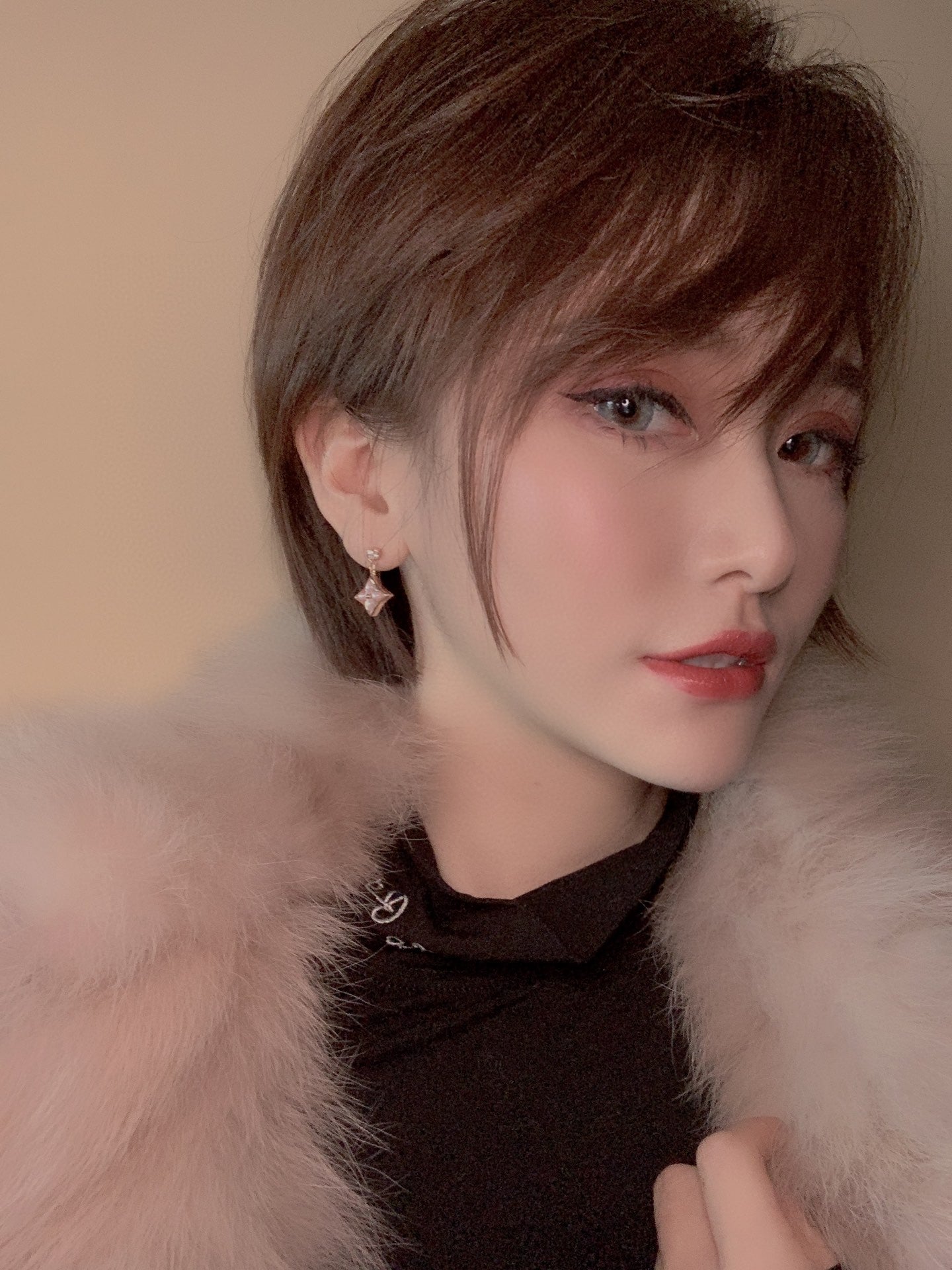 [Love Lucky]DOUBLE STAR PINK GOLD MOP DROP EARRINGS