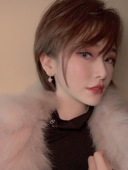 [Love Lucky]DOUBLE STAR PINK GOLD MOP DROP EARRINGS