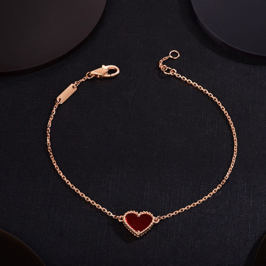 [Love Lucky]HEART CARNELIAN PINK GOLD BRACELET