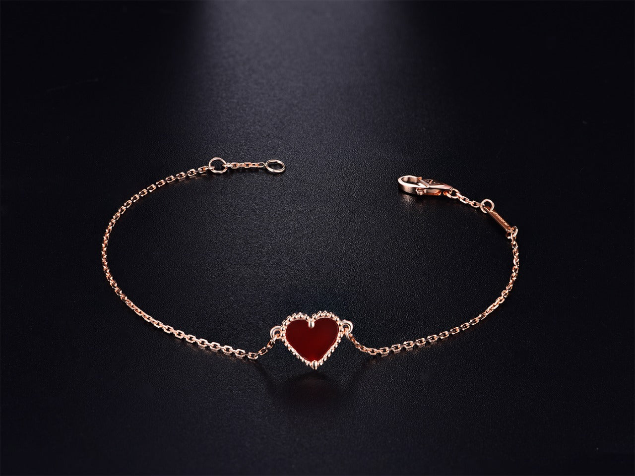 [Love Lucky]HEART CARNELIAN PINK GOLD BRACELET