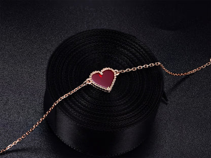 [Love Lucky]HEART CARNELIAN PINK GOLD BRACELET