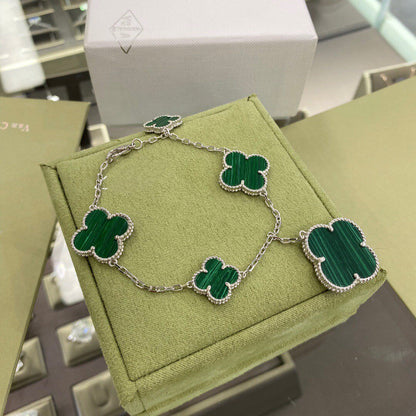 [Love Lucky]CLOVER 5 MOTIFS SIVLER MALACHITE BRACELET